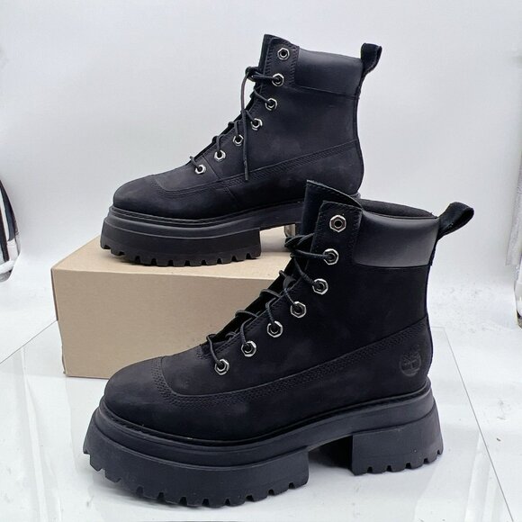 Timberland Sky 6 Inch Platform Lace Up Combat Boots A428J Black Leather US 8.5 - Picture 6 of 14